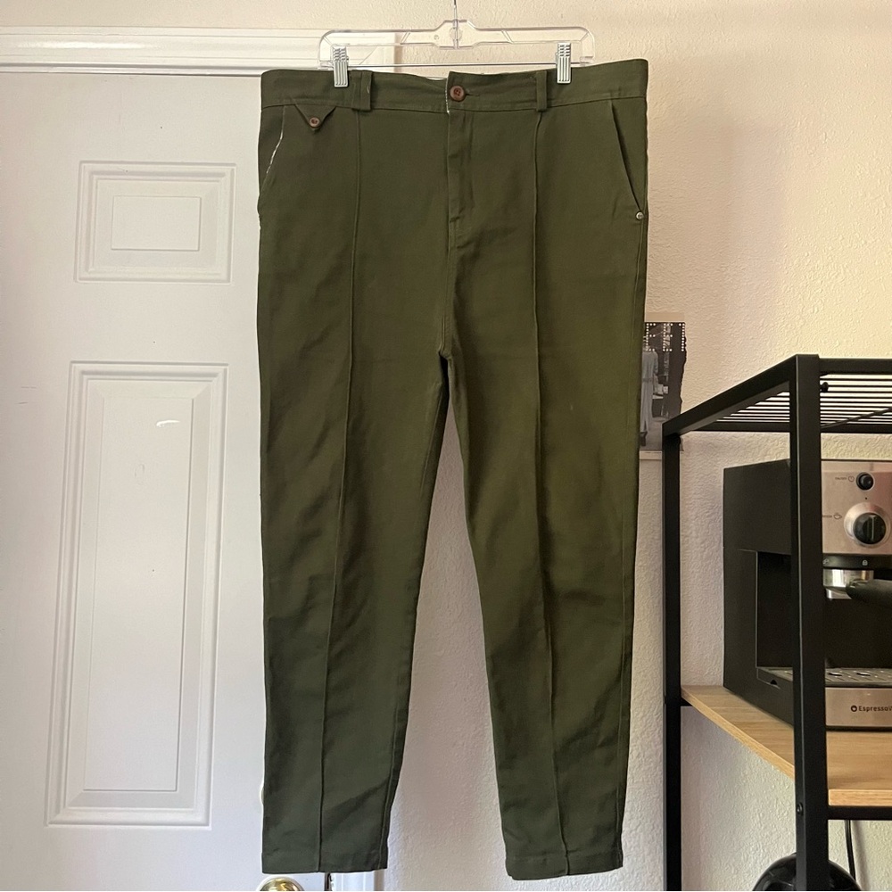 I LOVE UGLY olive army green cotton blend canvas denim Ralph slim tapered‎ pants